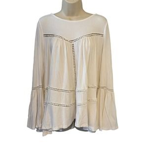 Ciriana Anthropologie White Boho Flowy Top Flare‎ Cuffs Medium Pre-owned